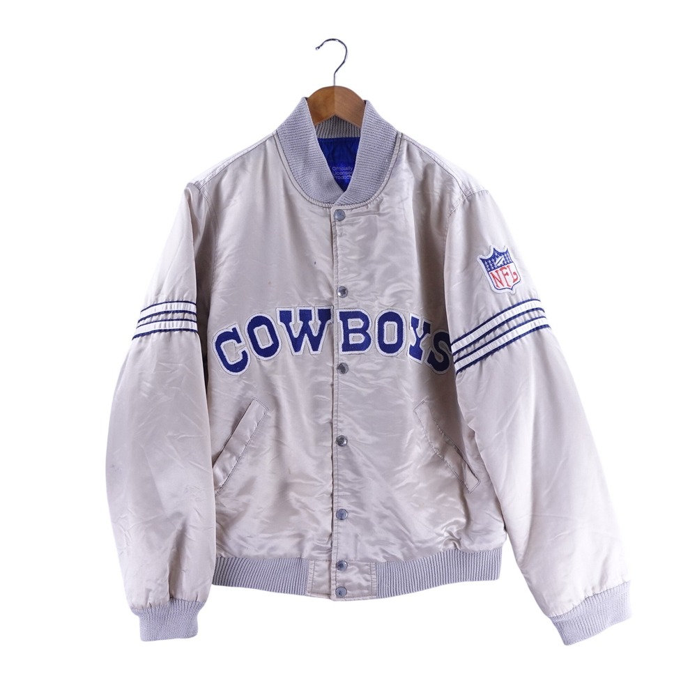Vintage Dallas Cowboys Men Size 42  NFL Satin Bomber Jacket Cycport White Blue